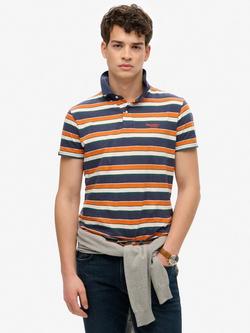 Superdry Cotton Regular Fit Short Sleeve Polo Shirt, Navy Surf, Navy Surf