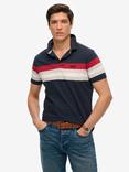 Superdry Lightweight Stripe Jersey Polo Shirt, Eclipse Navy