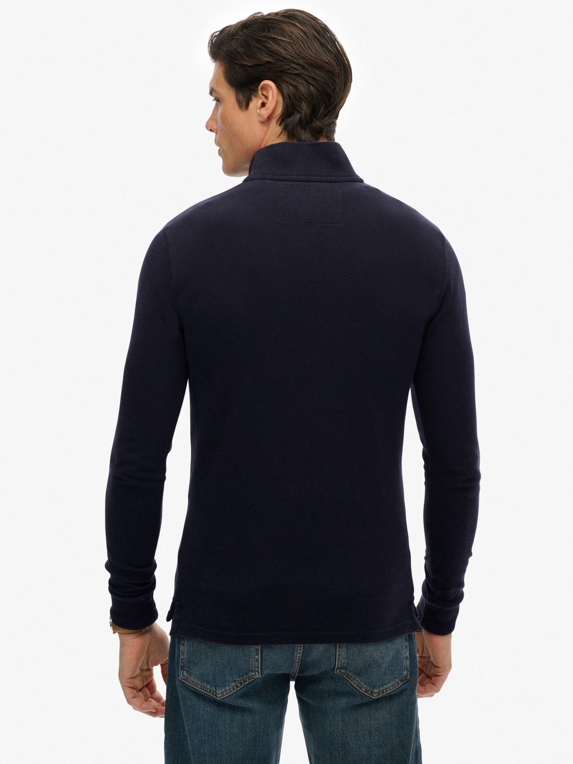 Product image 2 of 7, which shows Superdry Vintage Athletic Long Sleeve Cotton Polo Shirt, Eclipse Navy, S