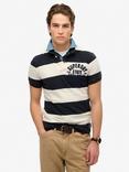 Superdry Cotton Vintage Athletic Jersey Polo Shirt, Navy Hoop/White