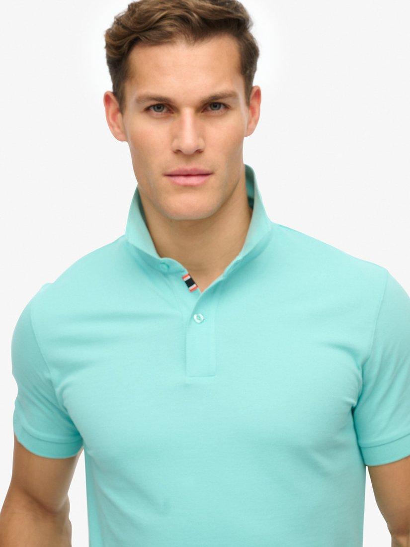 Product image 4 of 4, which shows Superdry Cotton City Pique Polo Shirt, Aqua Sky Turquoise, S