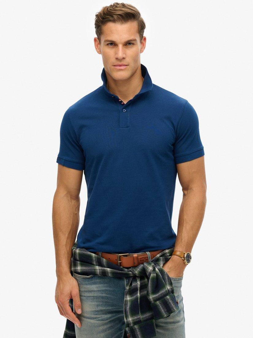 Product image 1 of 5, which shows Superdry Cotton City Pique Polo Shirt, Pilot Mid Blue, S