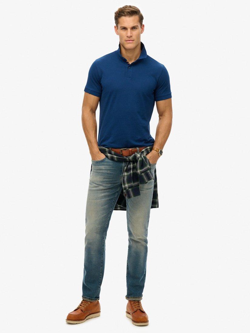 Product image 3 of 5, which shows Superdry Cotton City Pique Polo Shirt, Pilot Mid Blue, S
