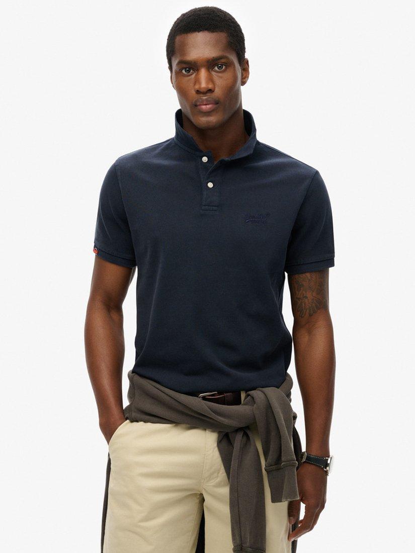 Product image 1 of 4, which shows Superdry Cotton Regular Fit Vintage Destroy Polo Shirt, Eclipse Navy, S