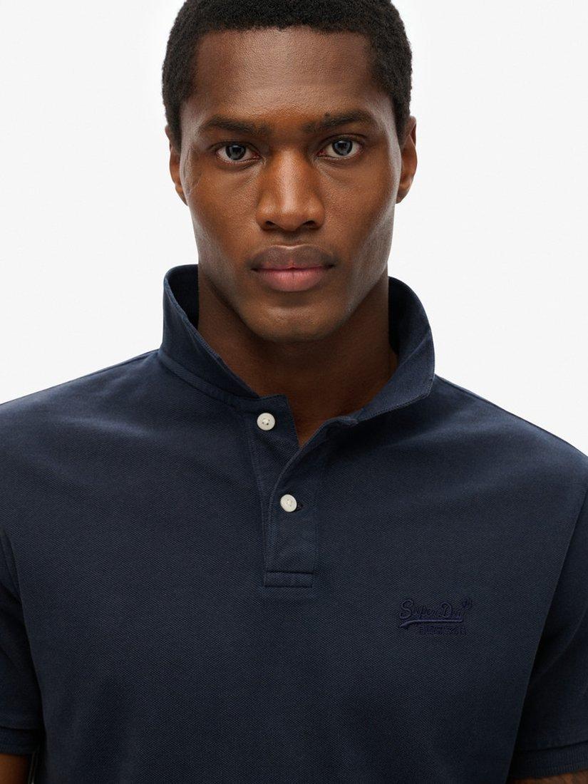 Product image 4 of 4, which shows Superdry Cotton Regular Fit Vintage Destroy Polo Shirt, Eclipse Navy, S