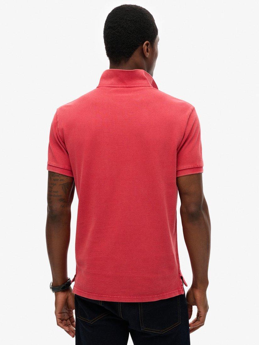 Product image 2 of 4, which shows Superdry Vintage Destroy Cotton Regular Fit Short Sleeve Polo Shirt, Cranberry Crush Red, S