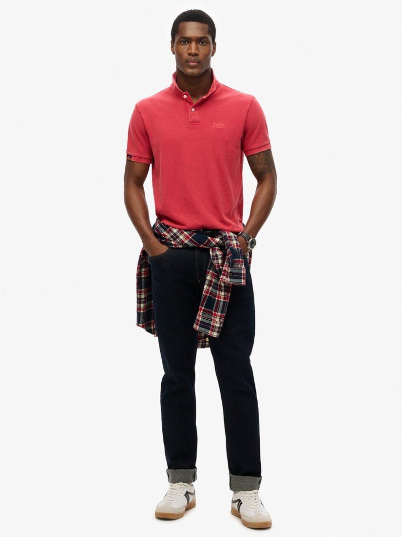 Product image 3 of 4, which shows Superdry Vintage Destroy Cotton Regular Fit Short Sleeve Polo Shirt, Cranberry Crush Red, S