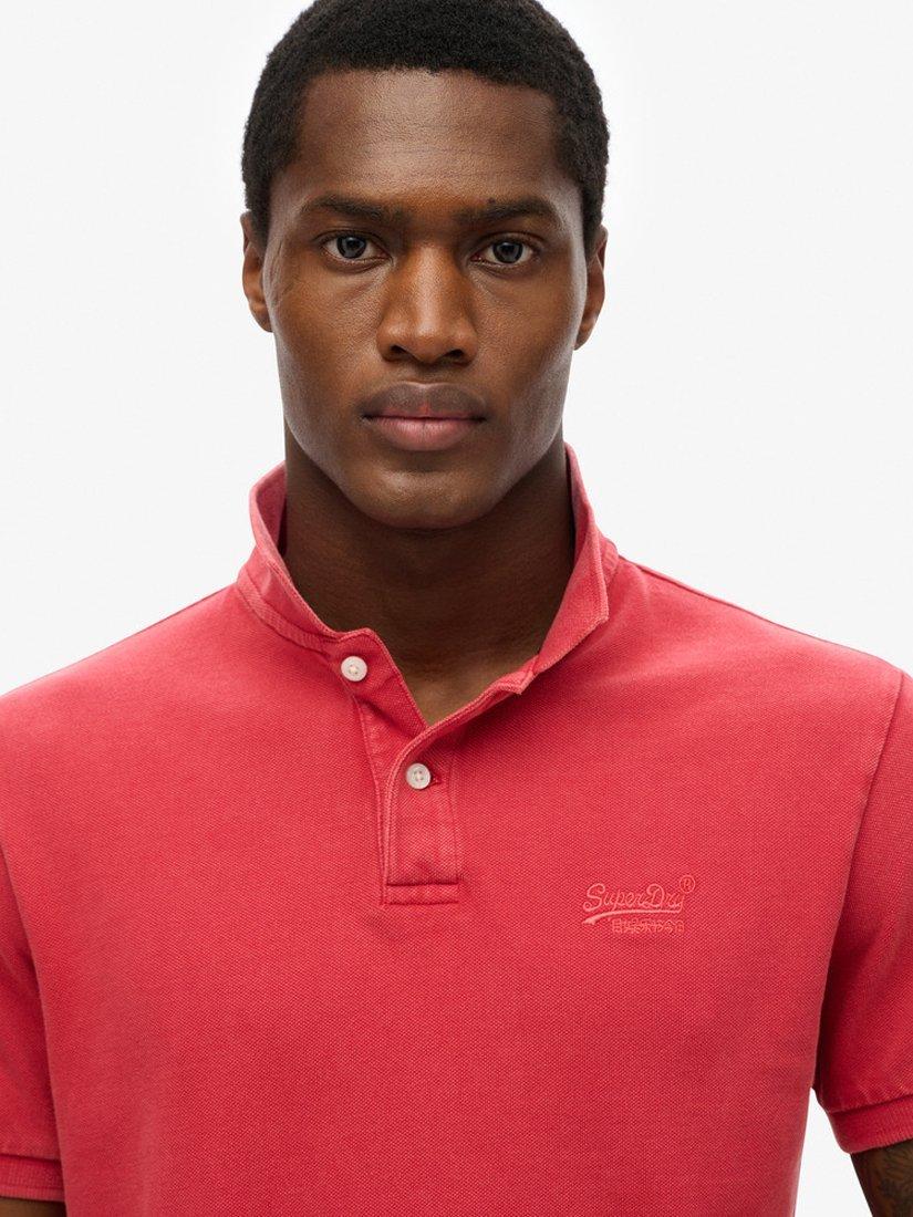 Product image 4 of 4, which shows Superdry Vintage Destroy Cotton Regular Fit Short Sleeve Polo Shirt, Cranberry Crush Red, S
