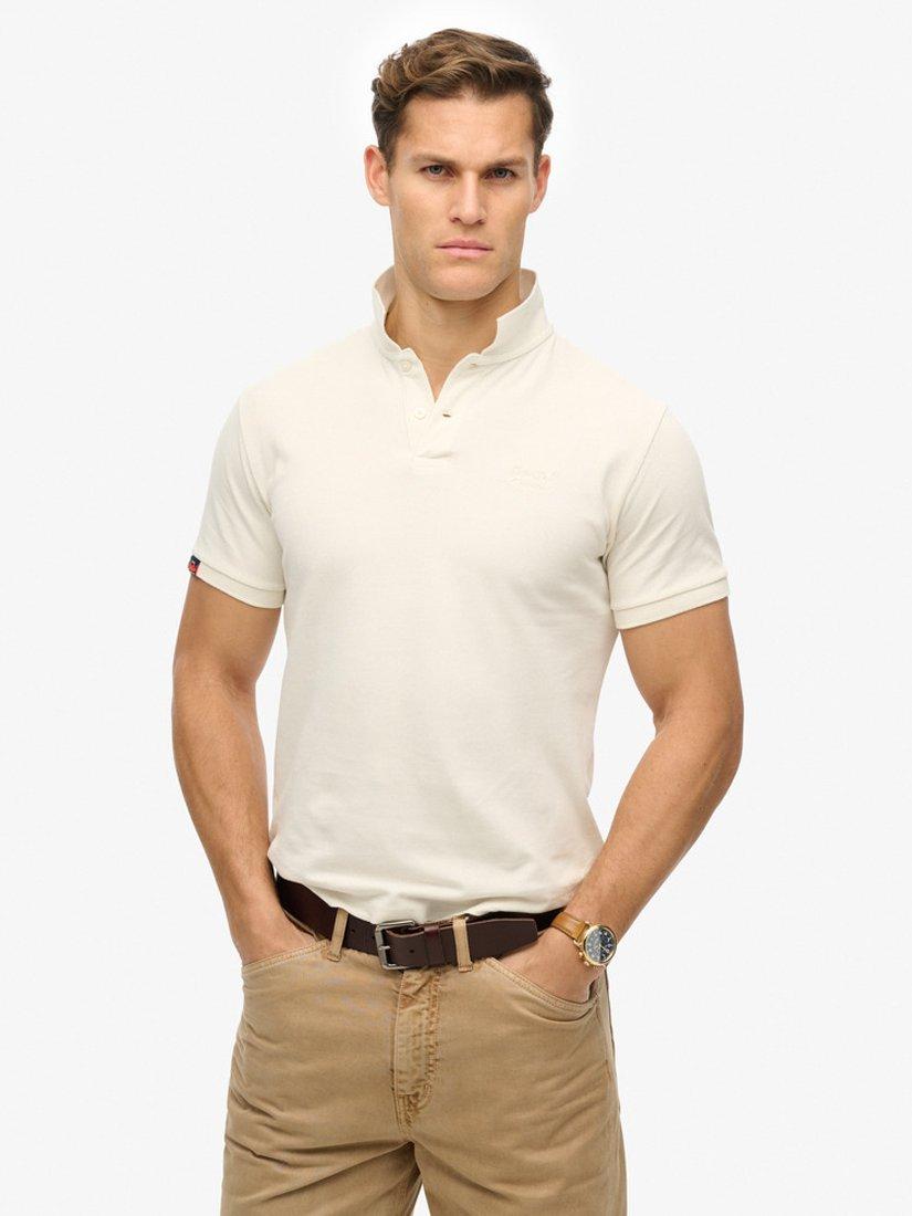 Product image 1 of 4, which shows Superdry Cotton Vintage Destroy Polo Shirt, Chalk White, S