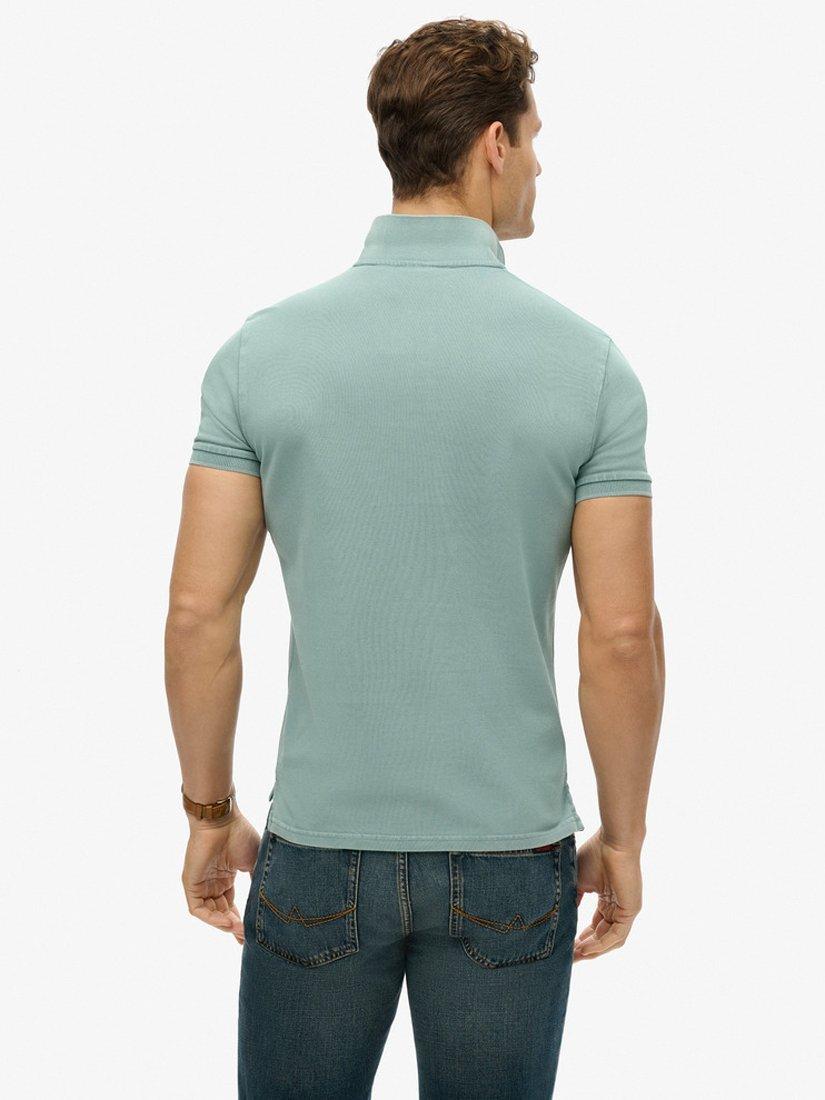 Product image 2 of 5, which shows Superdry Vintage Destroy Cotton Regular Fit Short Sleeve Polo Shirt, Tourmaline Blue, S