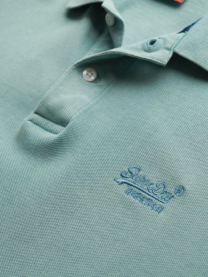 Product image 5 of 5, which shows Superdry Vintage Destroy Cotton Regular Fit Short Sleeve Polo Shirt, Tourmaline Blue, S