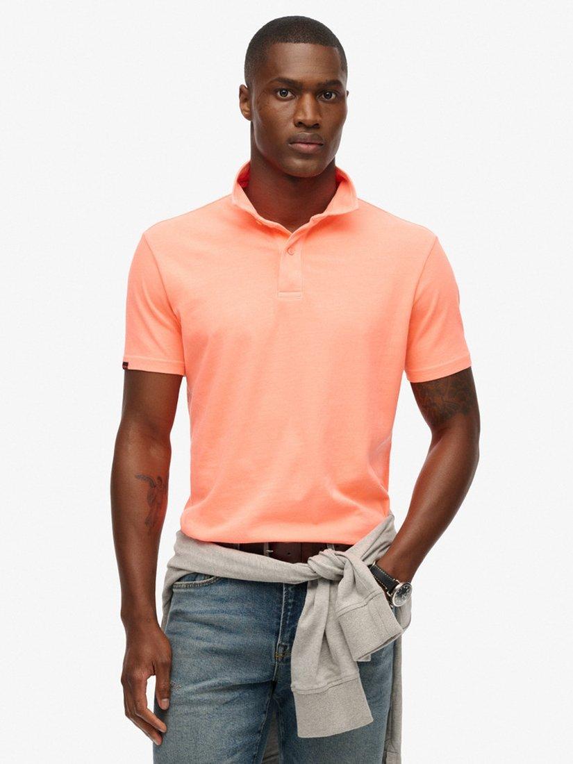 Superdry Cotton Regular Fit Short Sleeve Essential Jersey Polo Shirt, Orange