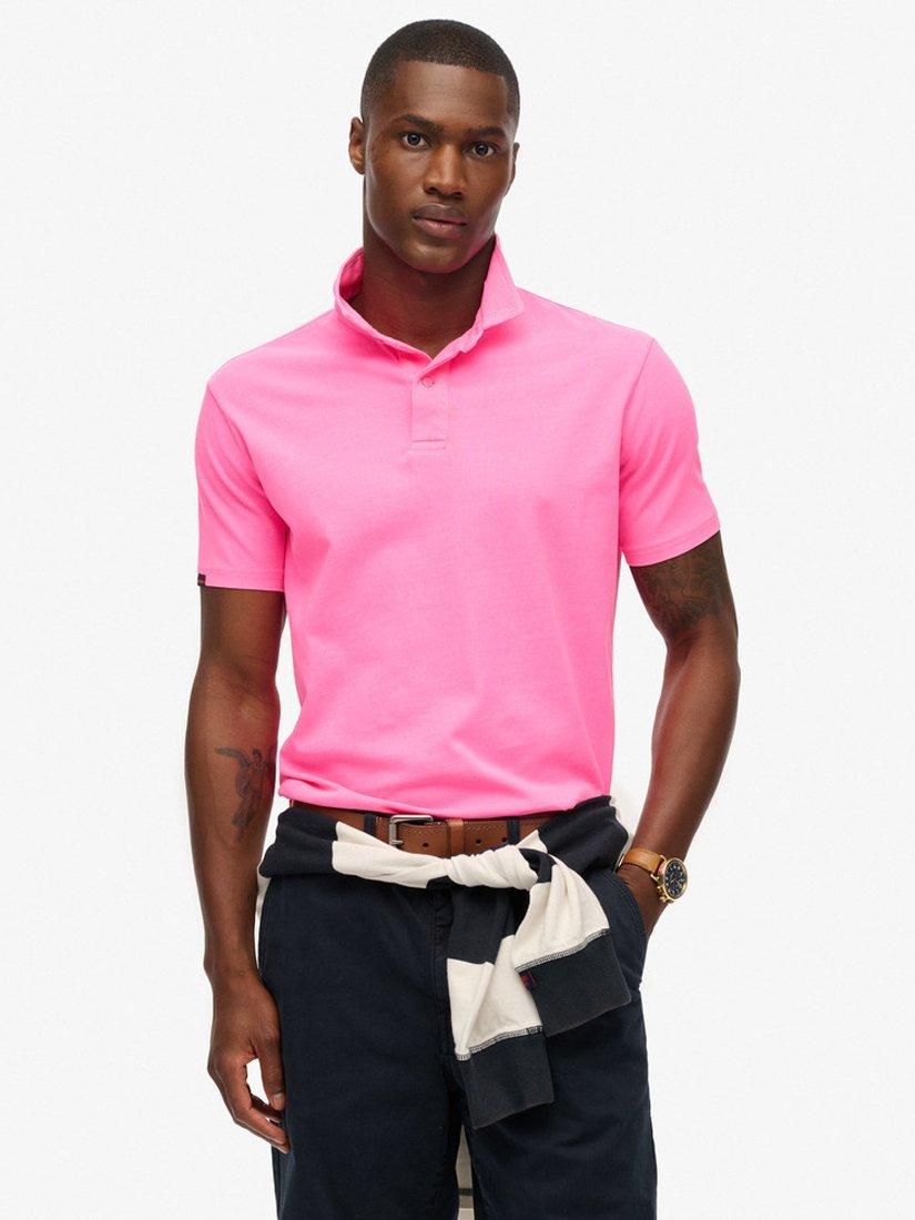 Superdry Cotton Regular Fit Short Sleeve Essential Jersey Polo Shirt, Pink