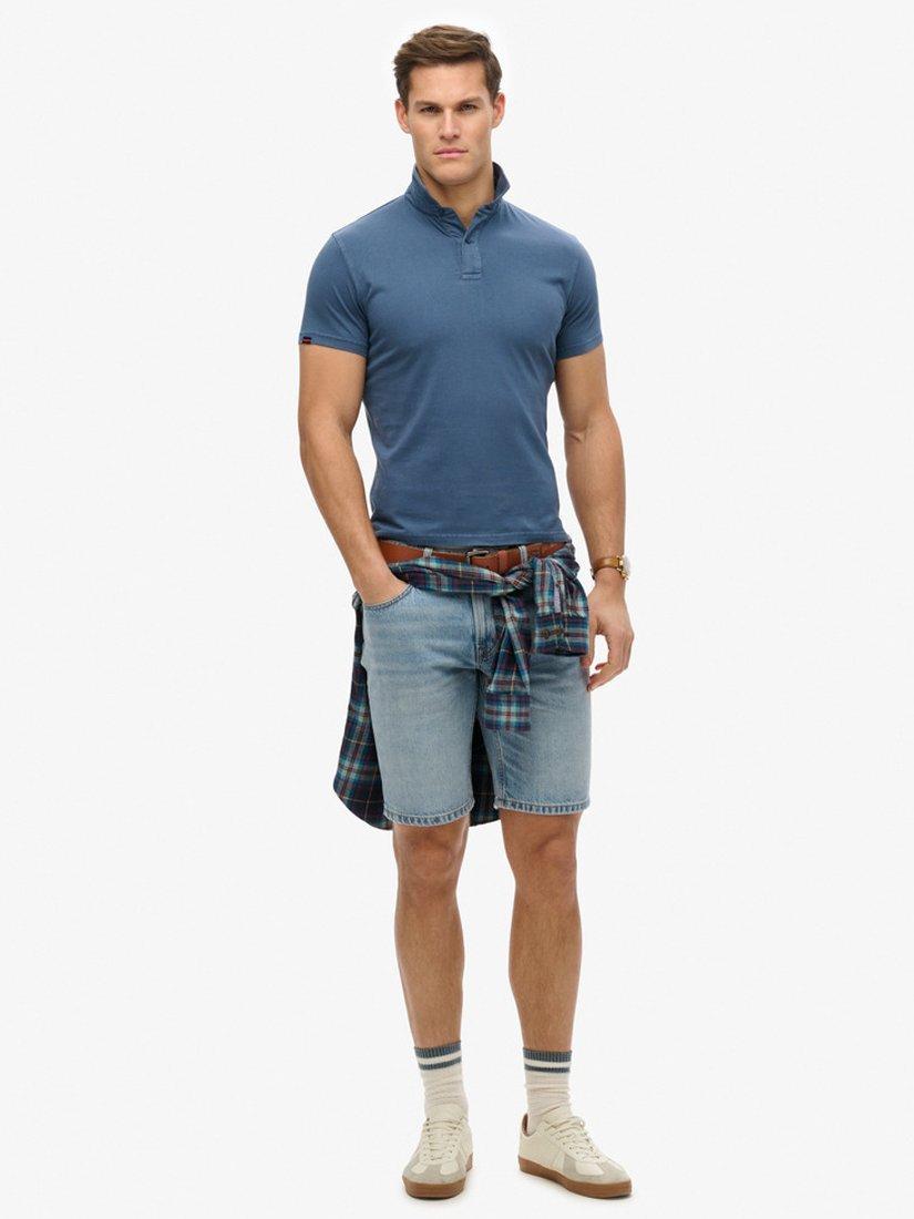 Product image 3 of 5, which shows Superdry Cotton Regular Fit Short Sleeve Essential Jersey Polo Shirt, Faded Navy, S