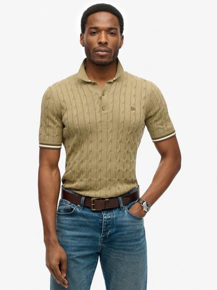Superdry Knitted Texture Short Sleeve Polo Shirt, Artichoke Green, Artichoke Green