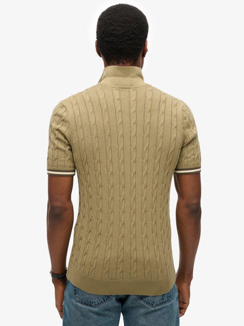 Product image 2 of 5, which shows Superdry Knitted Texture Short Sleeve Polo Shirt, Artichoke Green, S