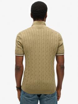 Superdry Knitted Texture Short Sleeve Polo Shirt, Artichoke Green - view 2, Artichoke Green