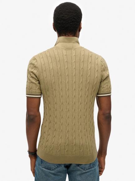 Superdry Knitted Texture Short Sleeve Polo Shirt, Artichoke Green - view 2, Artichoke Green