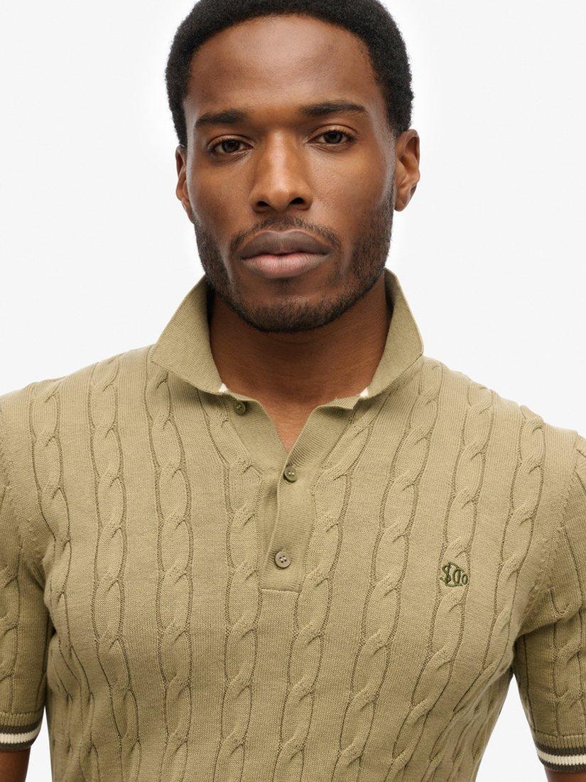 Product image 4 of 5, which shows Superdry Knitted Texture Short Sleeve Polo Shirt, Artichoke Green, S
