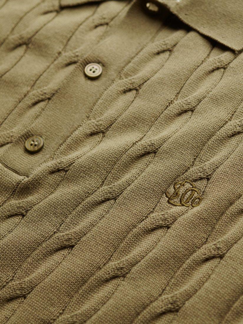 Product image 5 of 5, which shows Superdry Knitted Texture Short Sleeve Polo Shirt, Artichoke Green, S