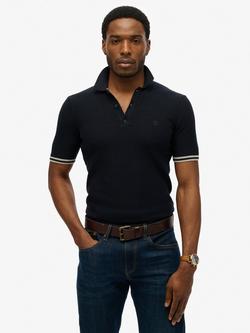 Superdry Knitted Texture Polo Shirt, Classic Navy Diamond