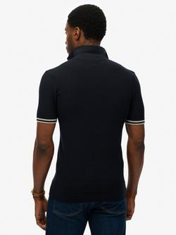 Superdry Knitted Texture Polo Shirt - view 2, Classic Navy Diamond