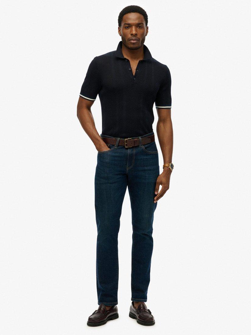 Product image 3 of 5, which shows Superdry Knitted Texture Polo Shirt, Classic Navy Linear, S