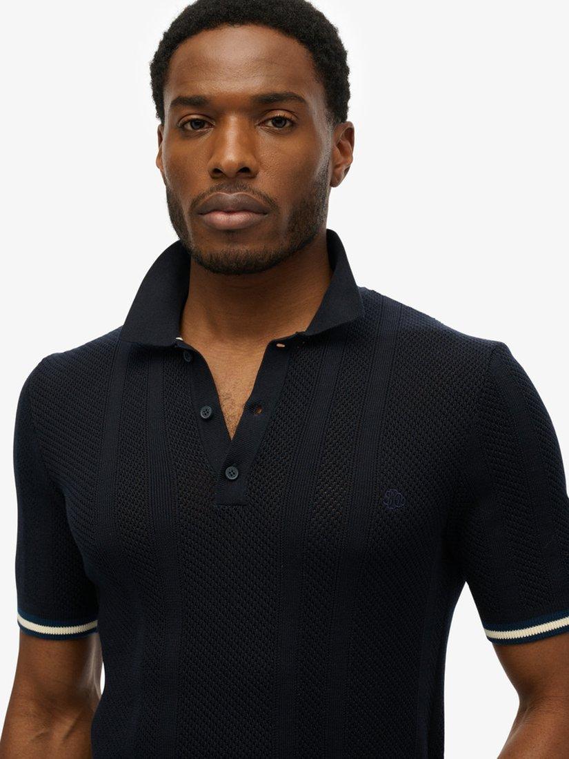 Product image 4 of 5, which shows Superdry Knitted Texture Polo Shirt, Classic Navy Linear, S