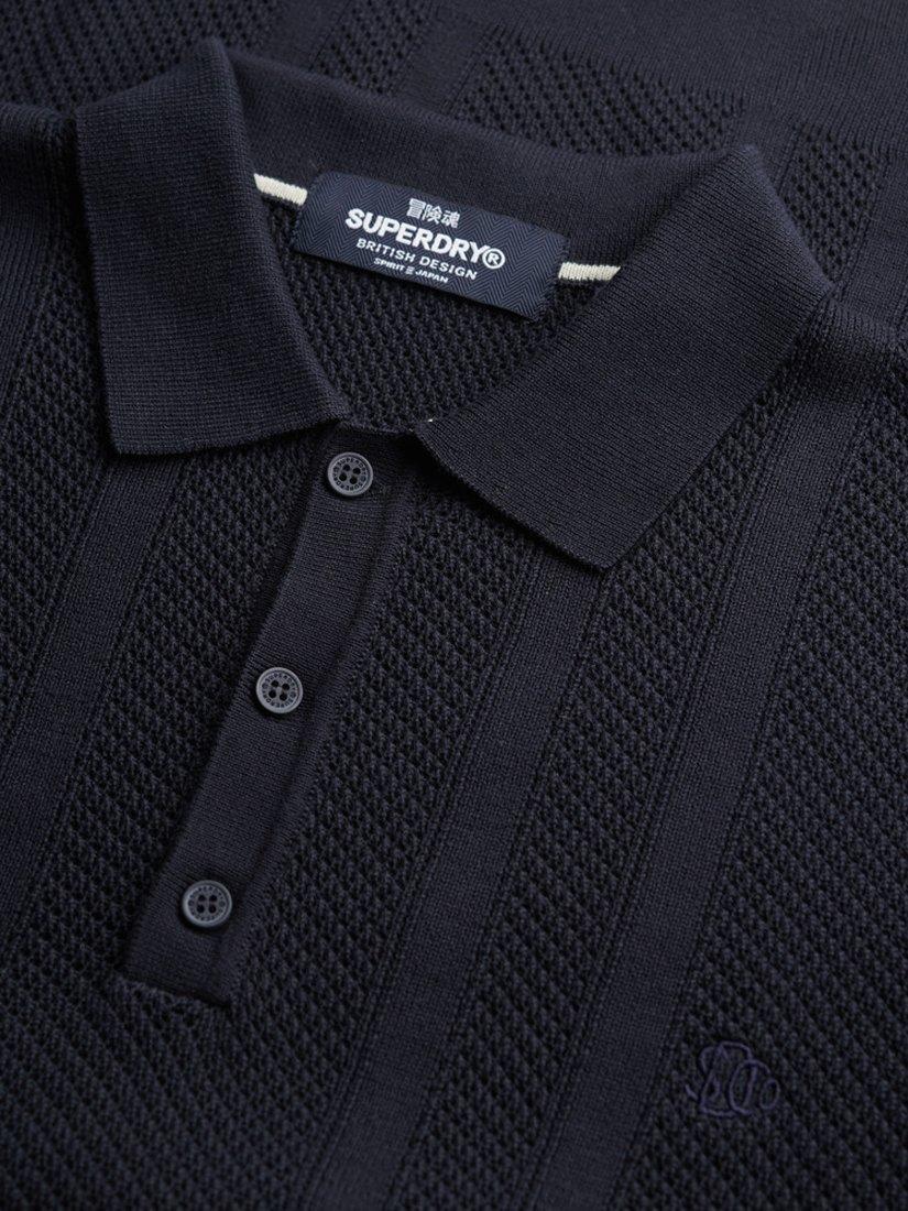 Product image 5 of 5, which shows Superdry Knitted Texture Polo Shirt, Classic Navy Linear, S