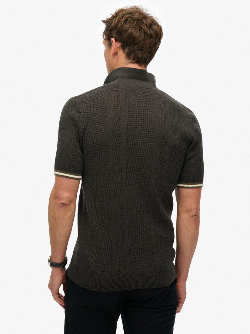 Product image 2 of 5, which shows Superdry Knitted Texture Short Sleeve Polo Shirt, Carbon Black, S