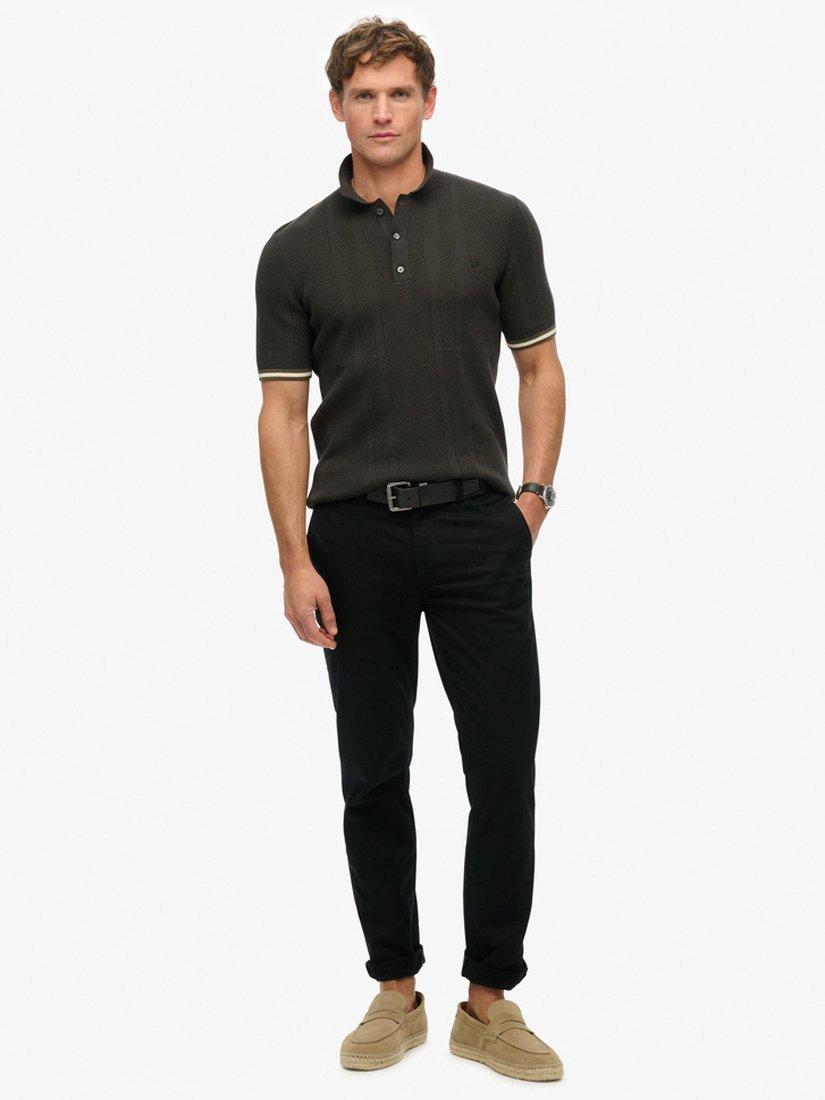 Product image 3 of 5, which shows Superdry Knitted Texture Short Sleeve Polo Shirt, Carbon Black, S