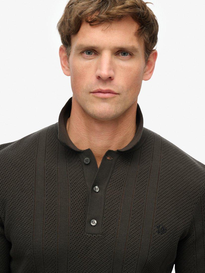 Product image 4 of 5, which shows Superdry Knitted Texture Short Sleeve Polo Shirt, Carbon Black, S