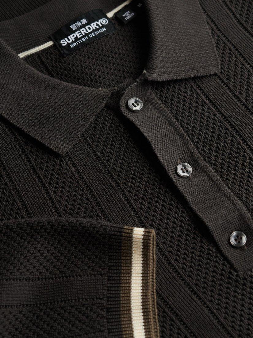 Product image 5 of 5, which shows Superdry Knitted Texture Short Sleeve Polo Shirt, Carbon Black, S