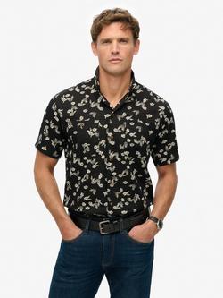 SuperdryLinen Short Sleeve Beach Shirt, Black Petal, Black Petal