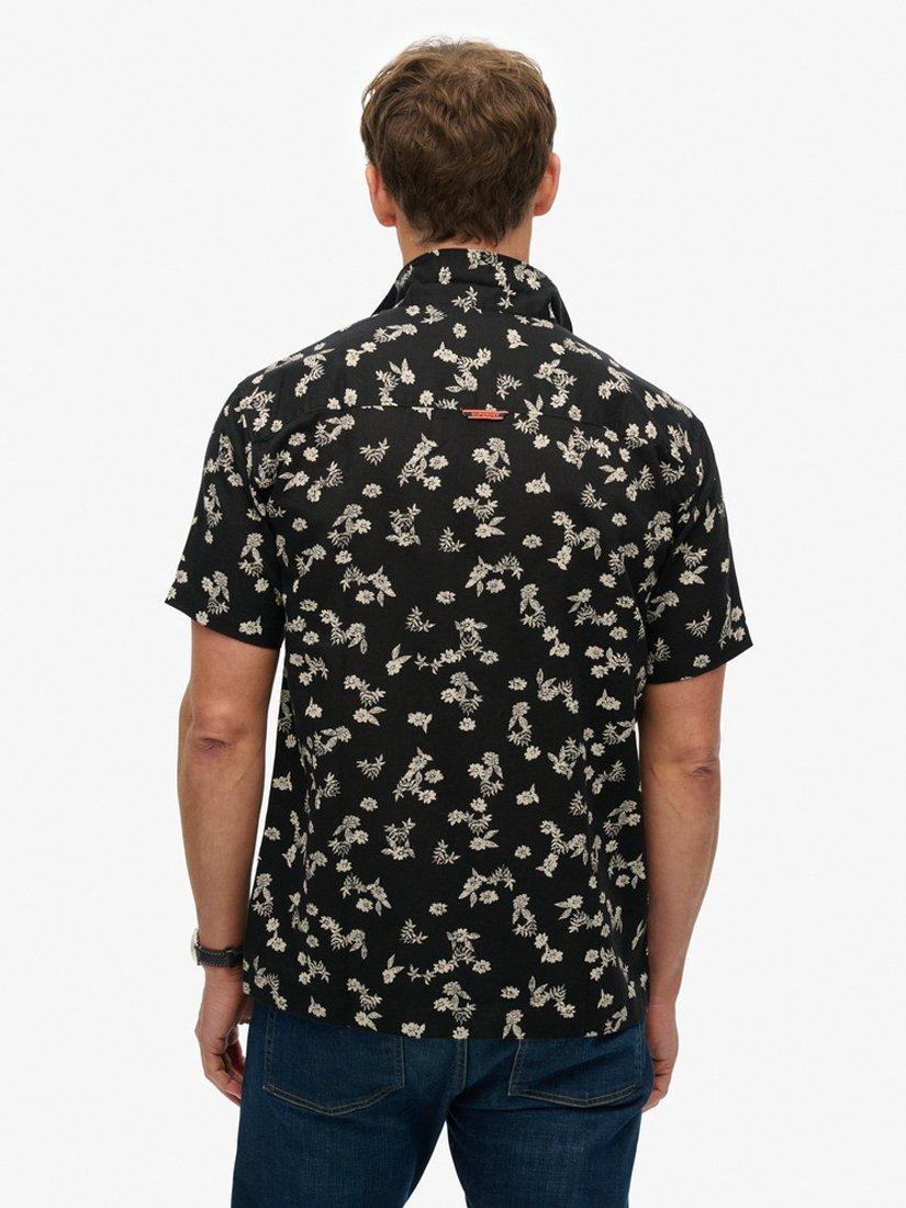 Product image 2 of 5, which shows SuperdryLinen Short Sleeve Beach Shirt, Black Petal, S