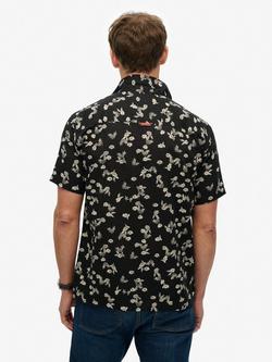 SuperdryLinen Short Sleeve Beach Shirt, Black Petal - view 2, Black Petal