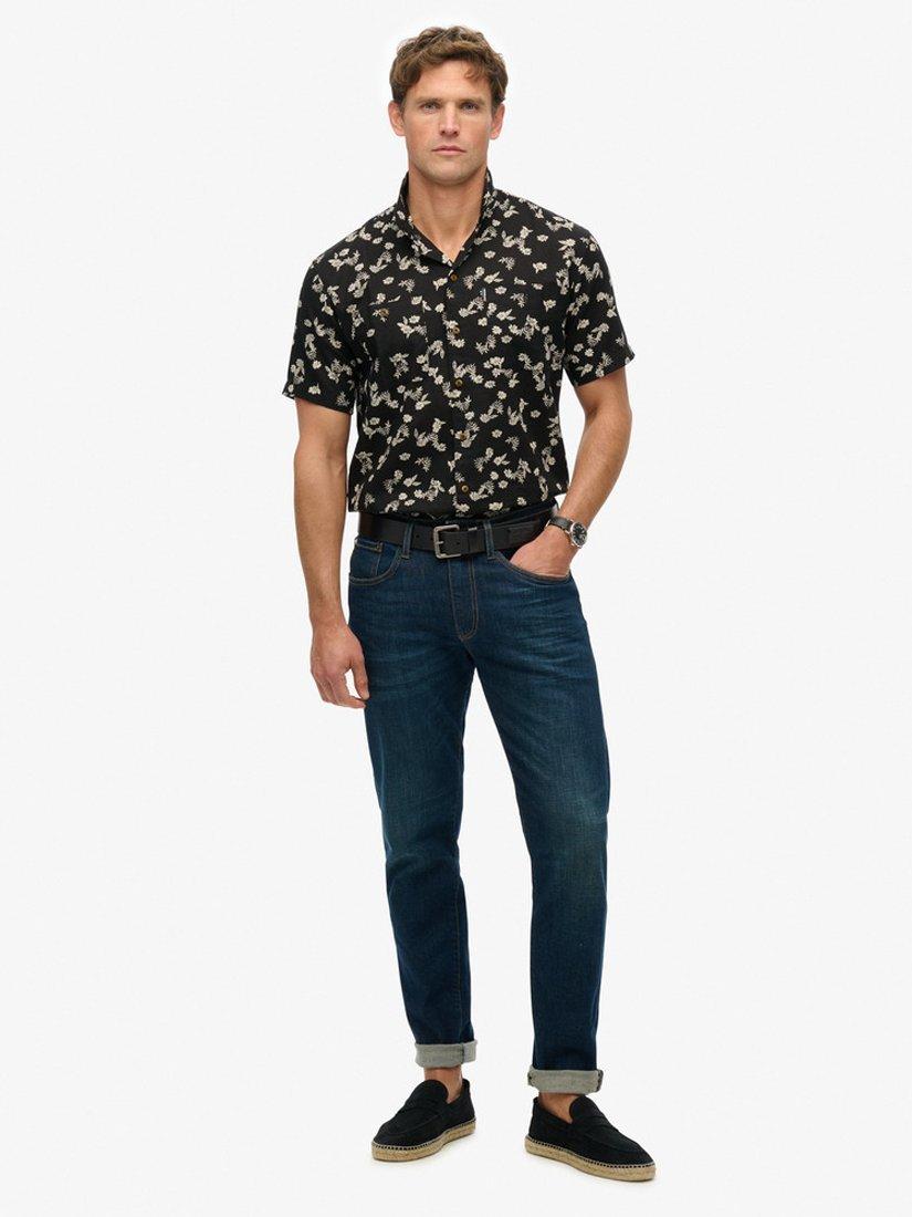 Product image 3 of 5, which shows SuperdryLinen Short Sleeve Beach Shirt, Black Petal, S