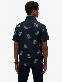 Superdry Linen Blend Regular Fit Animal Print Beach Shirt, Draconic Navy - view 2, Draconic Navy