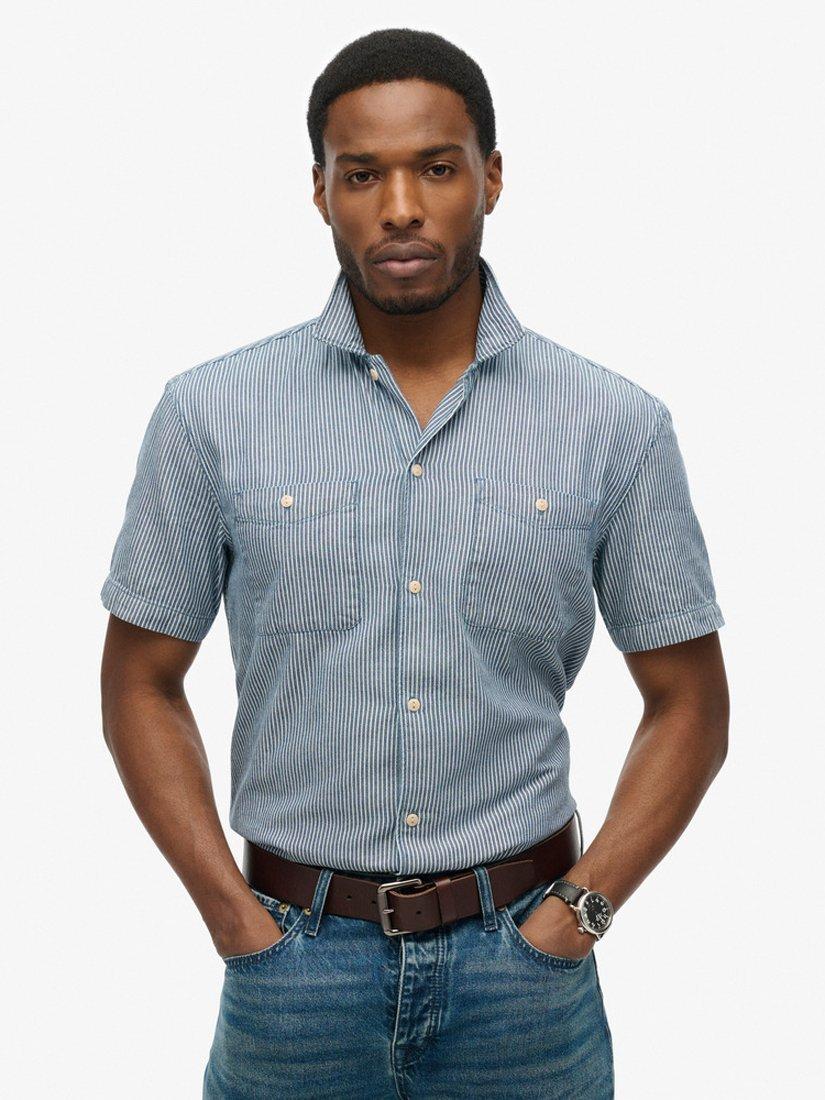 Superdry Merchant Short Sleeve Work Shirt, Indigo/Chalk