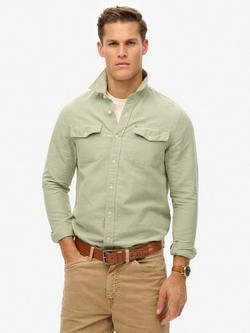 Superdry Merchant Store Linen Blend Work Shirt, Green Chambray, Green Chambray