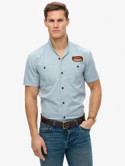 Superdry Mechanic Short Sleeve Shirt, Blue Fog, Blue Fog