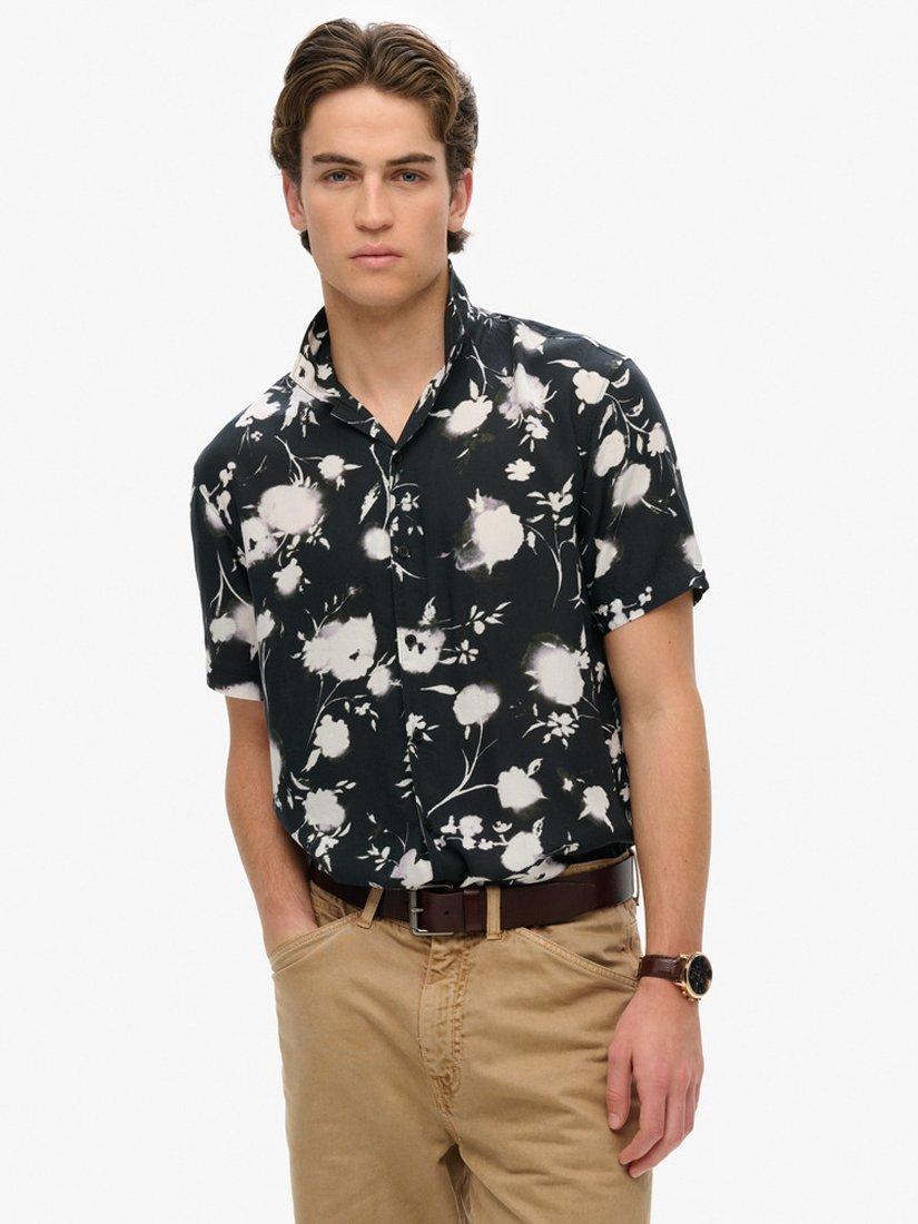Product image 1 of 4, which shows Superdry Short Sleeve Printed Shirt, Black/White, S