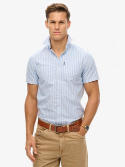 Superdry Oxford Stripe Short Sleeve Shirt, Broker Blue, Broker Blue
