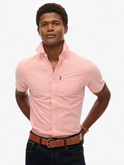 Superdry Oxford Short Sleeve Shirt, Rose Pink Chambray