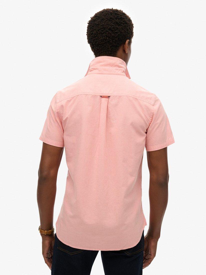Product image 2 of 4, which shows Superdry Oxford Short Sleeve Shirt, Rose Pink Chambray, S