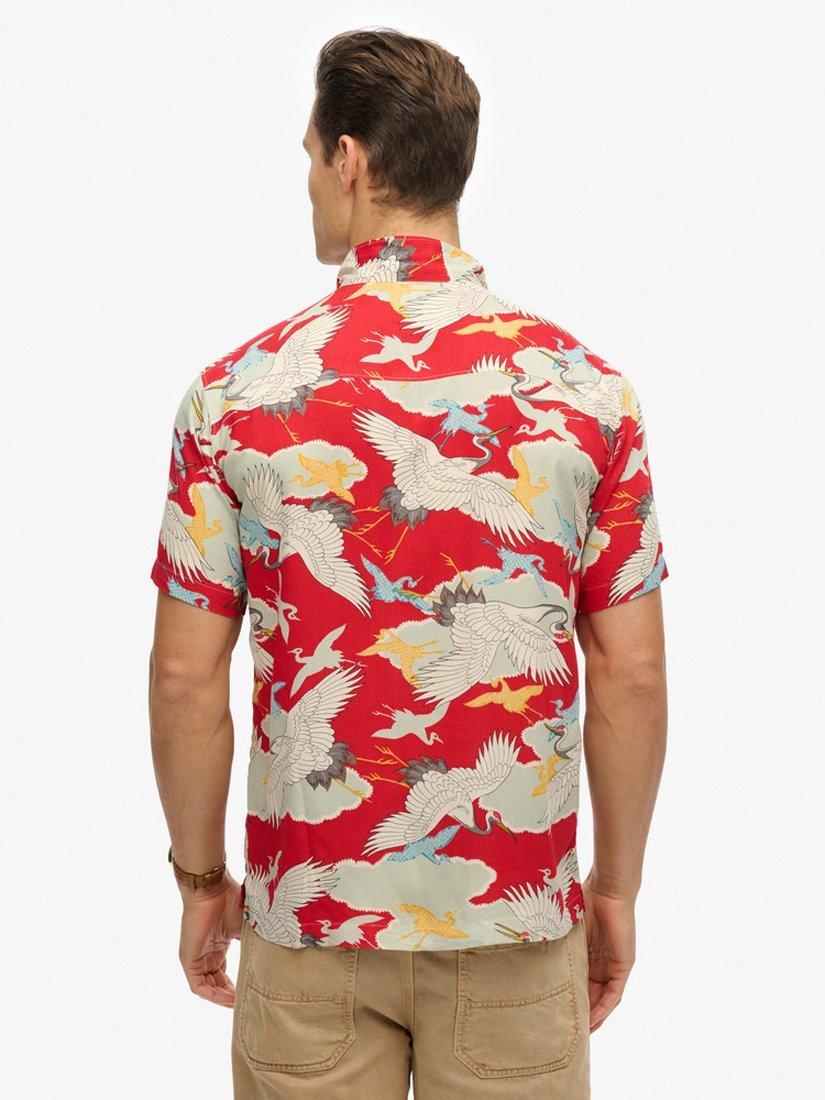 Product image 2 of 5, which shows Superdry Merchant Hawaiian Shirt, Tsuru Red, S