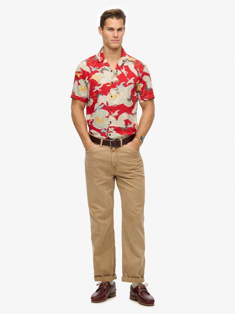 Product image 3 of 5, which shows Superdry Merchant Hawaiian Shirt, Tsuru Red, S
