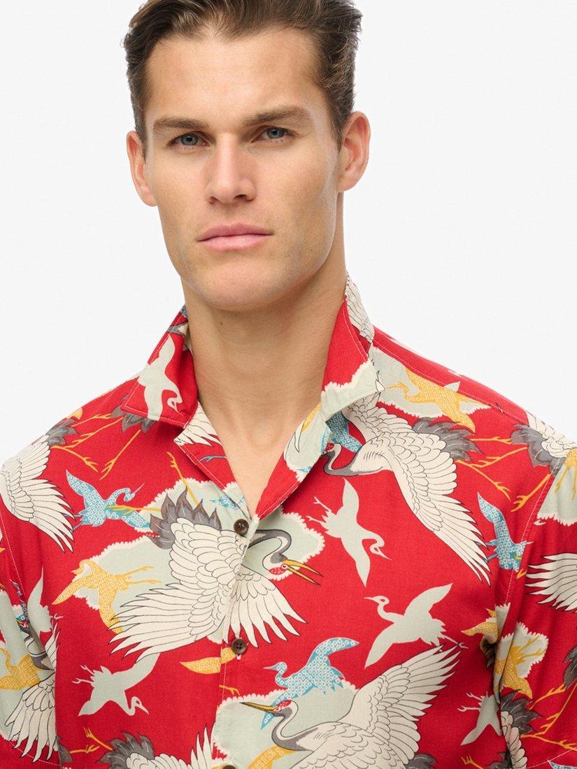 Product image 4 of 5, which shows Superdry Merchant Hawaiian Shirt, Tsuru Red, S