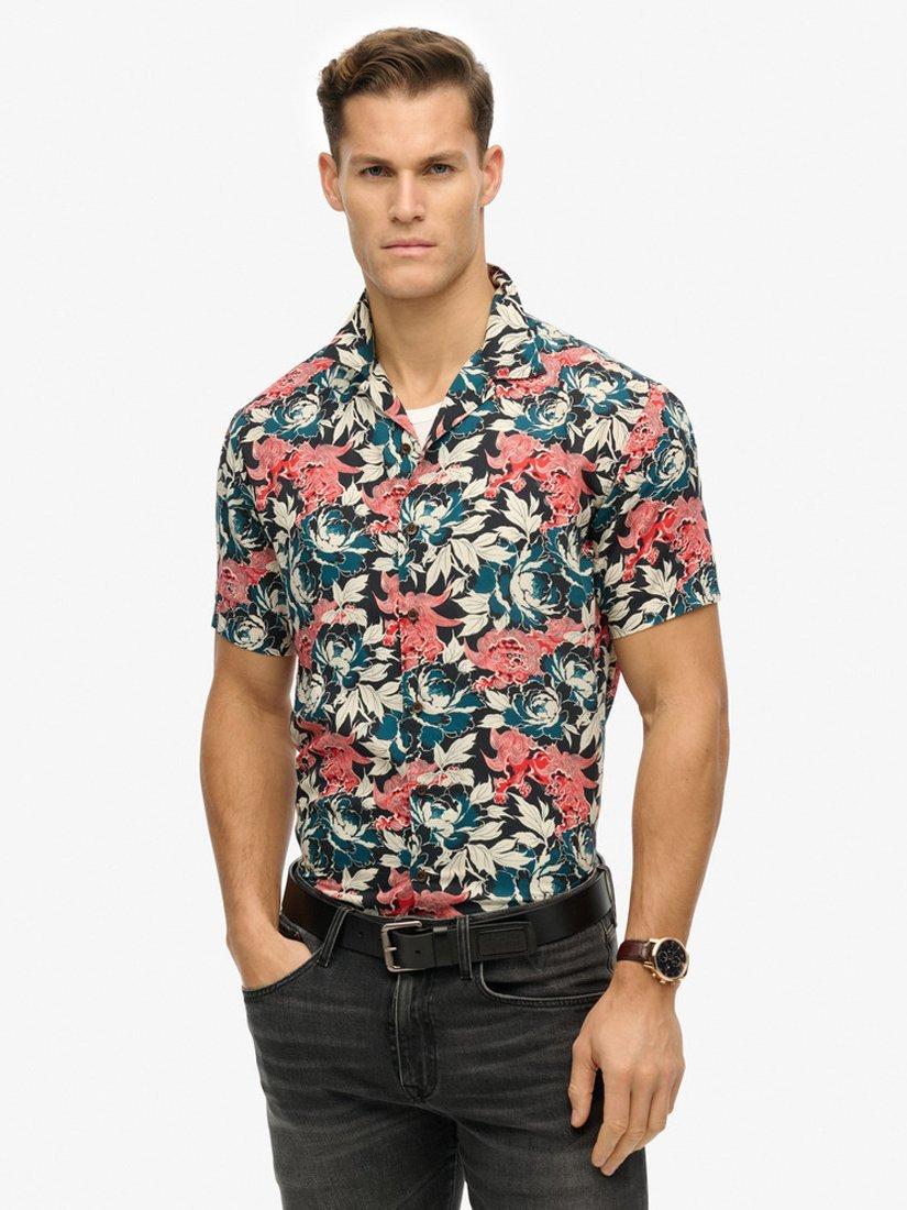 Product image 1 of 6, which shows Superdry Merchant Hawaiian Shirt, Karashishi Navy, S