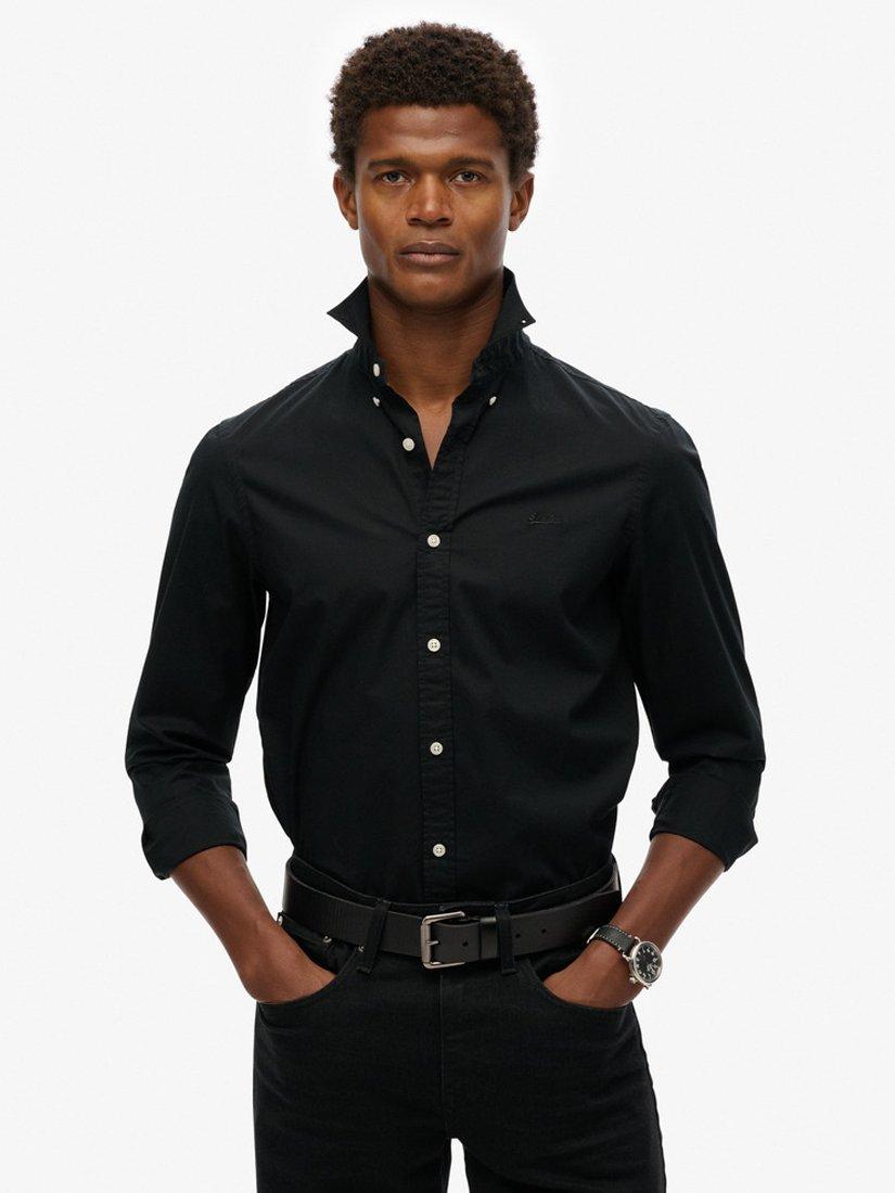 Product image 1 of 5, which shows Superdry Essentials Tailored Lite Long Sleeve Shirt, Black, S